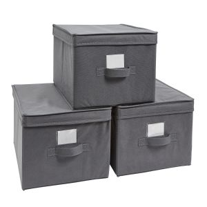 Grey - Set Of 3 Fabric Storage Baskets