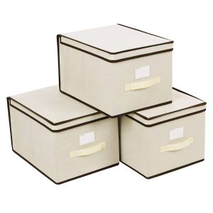 Beige - Set Of 3 Fabric Storage Baskets