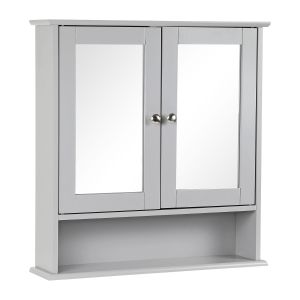 Grey - Double Bathroom Mirror Cabinet With Shelf