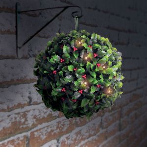 28Cm Solar Holly Berry Topiary Ball