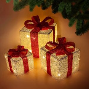 Silver - 3Pc Light Up Christmas Parcel Set