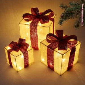Gold - 3Pc Light Up Christmas Parcel Set