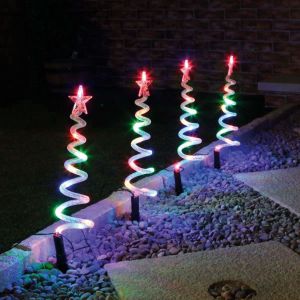 Multi - Set Of 4 Christmas Tree Spiral Stake Lights