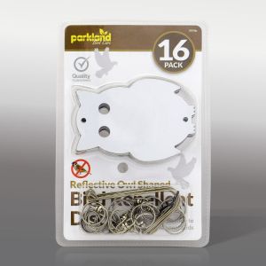 16Pk Mirror Stainless Steel Bird Repellent Owl Shape Disks