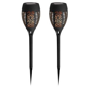 2Pk Solar Dancing Flame Torch Stake Light - Black