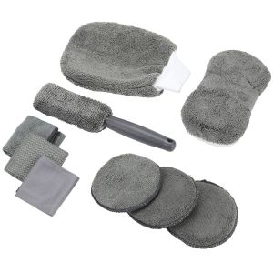 9Pc Microfibre Car Cleaning Kit Grey