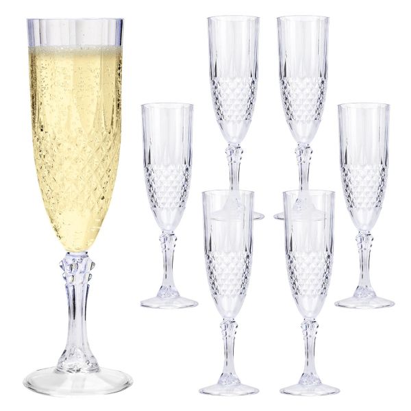 6Pcs Crystal Effect Champagne Flute Glasses